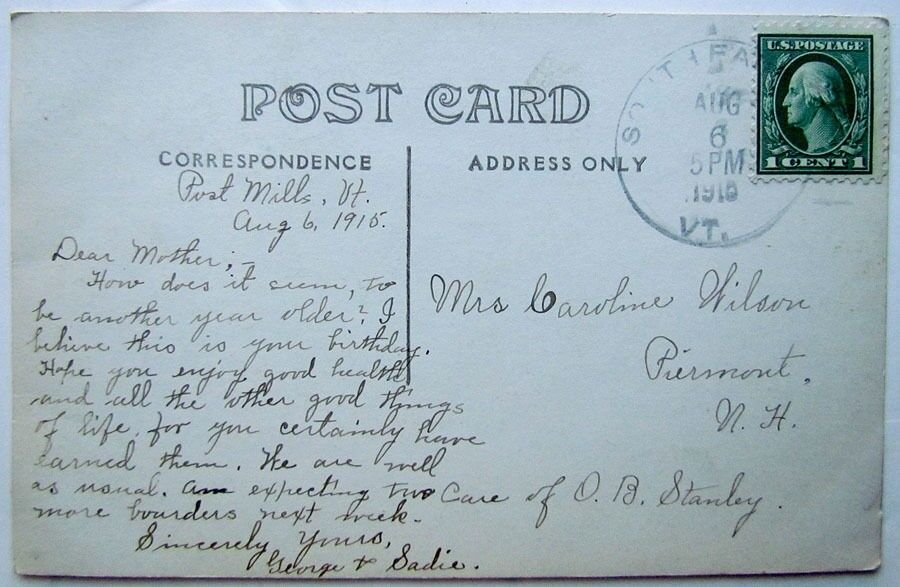 RPPC VINTAGE 1915 PHOTO POSTCARD VIEW OF POST MILLS VERMONT