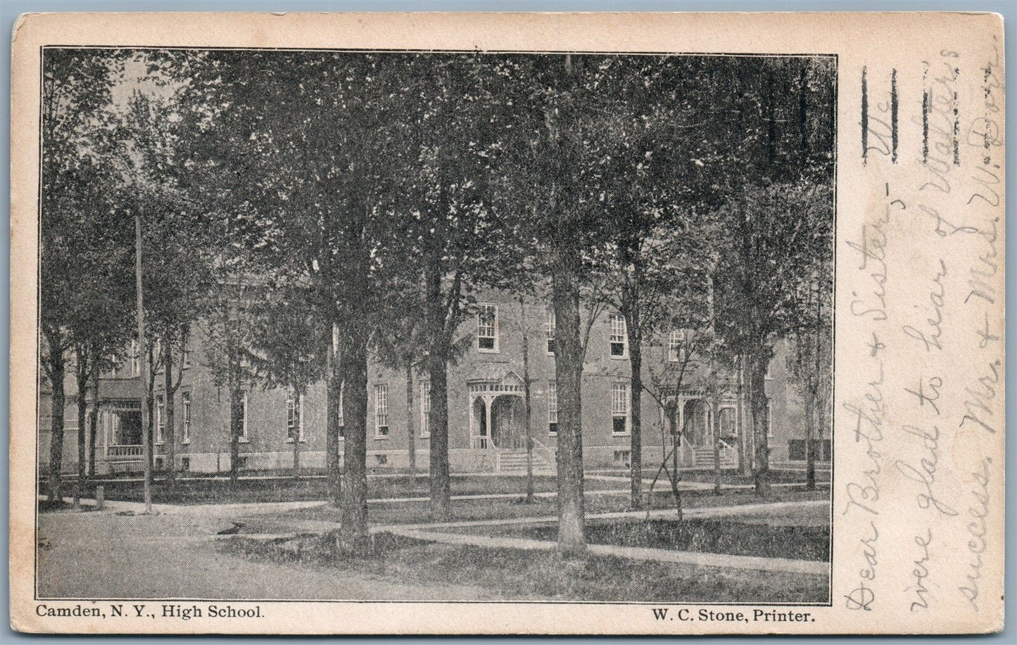 CAMDEN NY HIGH SCHOOL UNDIVIDED ANTIQUE 1906 POSTCARD