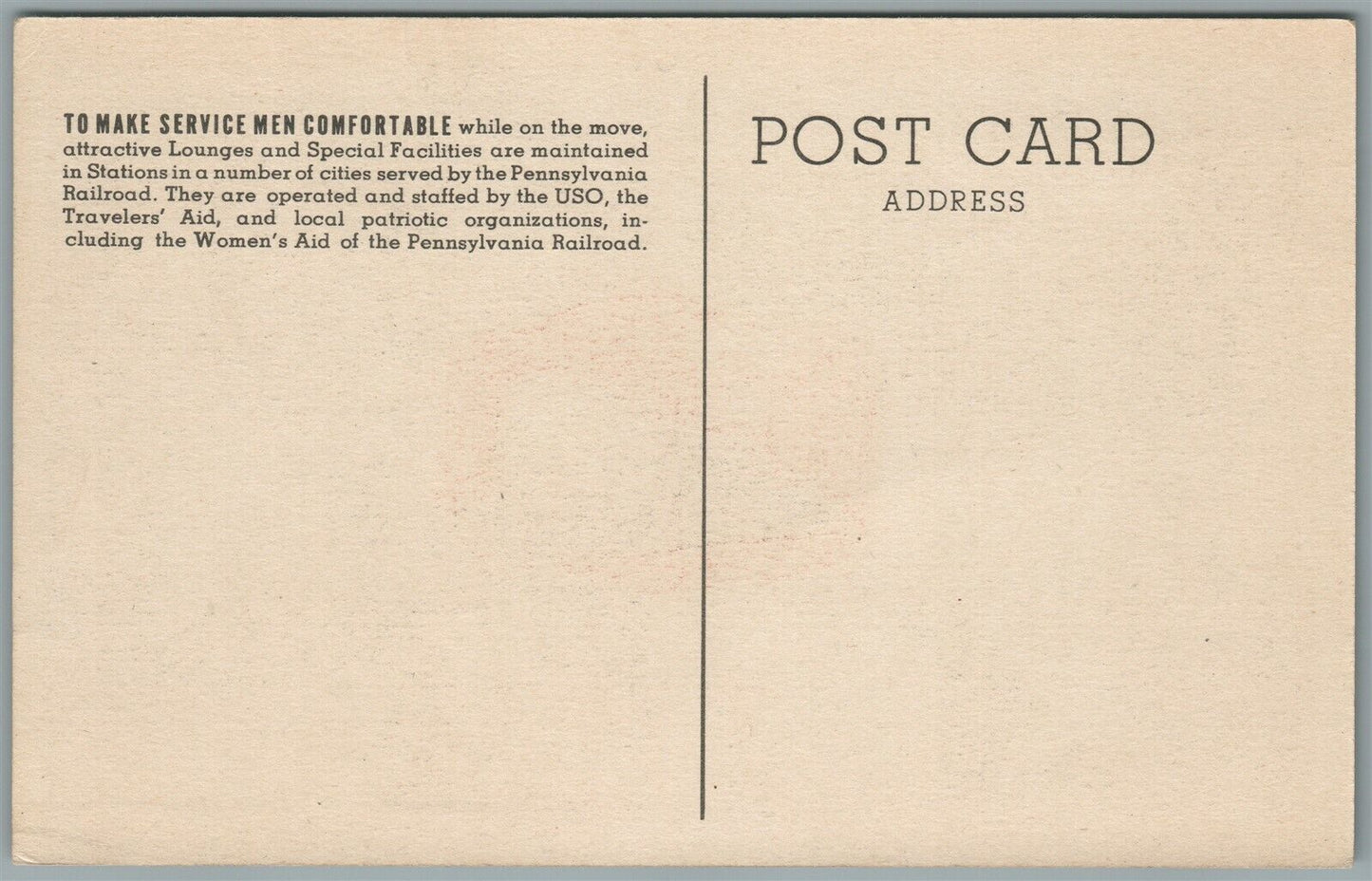 PENNSYLVANIA RAILROD USO LOUNGE VINTAGE POSTCARD