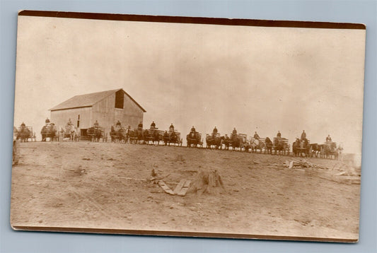 FARM SCENE HORSE DRAWN CARTS READY FOR HARVEST ANTIQUE REAL PHOTO POSTCARD RPPC