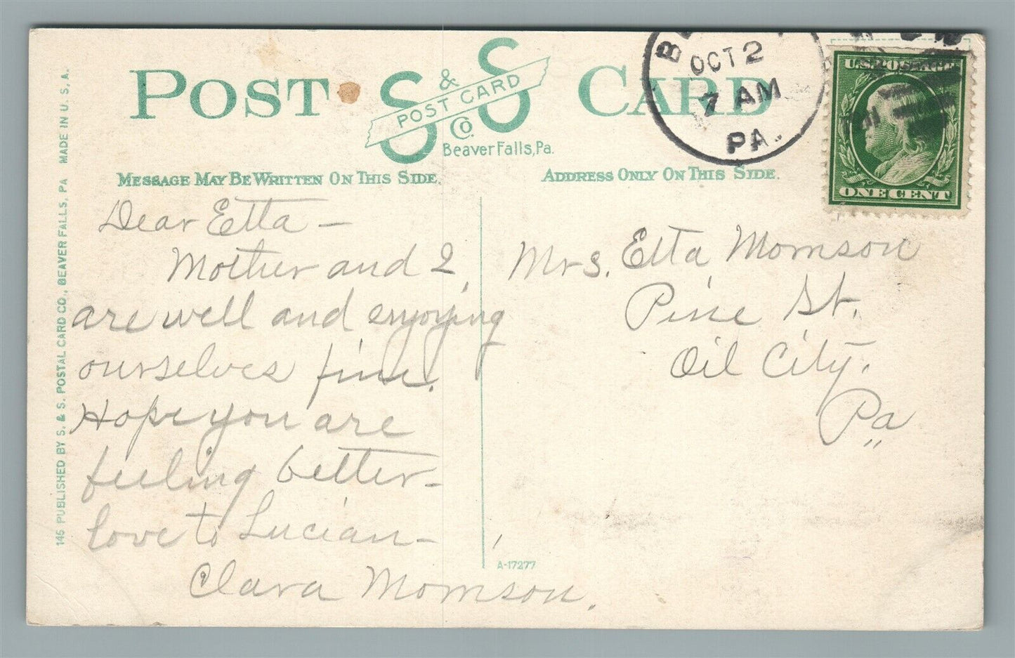 BEAVER RIVER PA RAILROAD TRACKS ANTIQUE POSTCARD