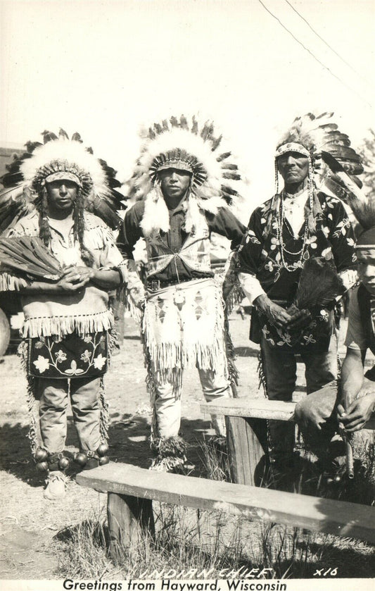 AMERICAN INDIAN CHIEF HAYWARD WI VINTAGE REAL PHOTO POSTCARD RPPC