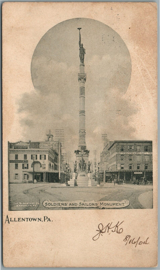 ALLENTOWN PA SOLDIERS & SAILORS MONUMENT ANTIQUE POSTCARD