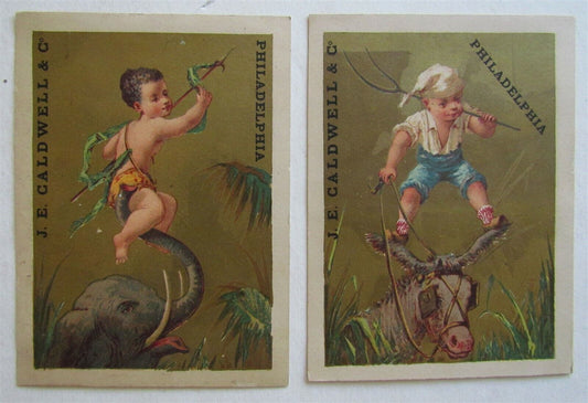 PHILADELPHIA J.E. CALDWELL & CO. SET OF 2 ANTIQUE VICTORIAN TRADE CARDS