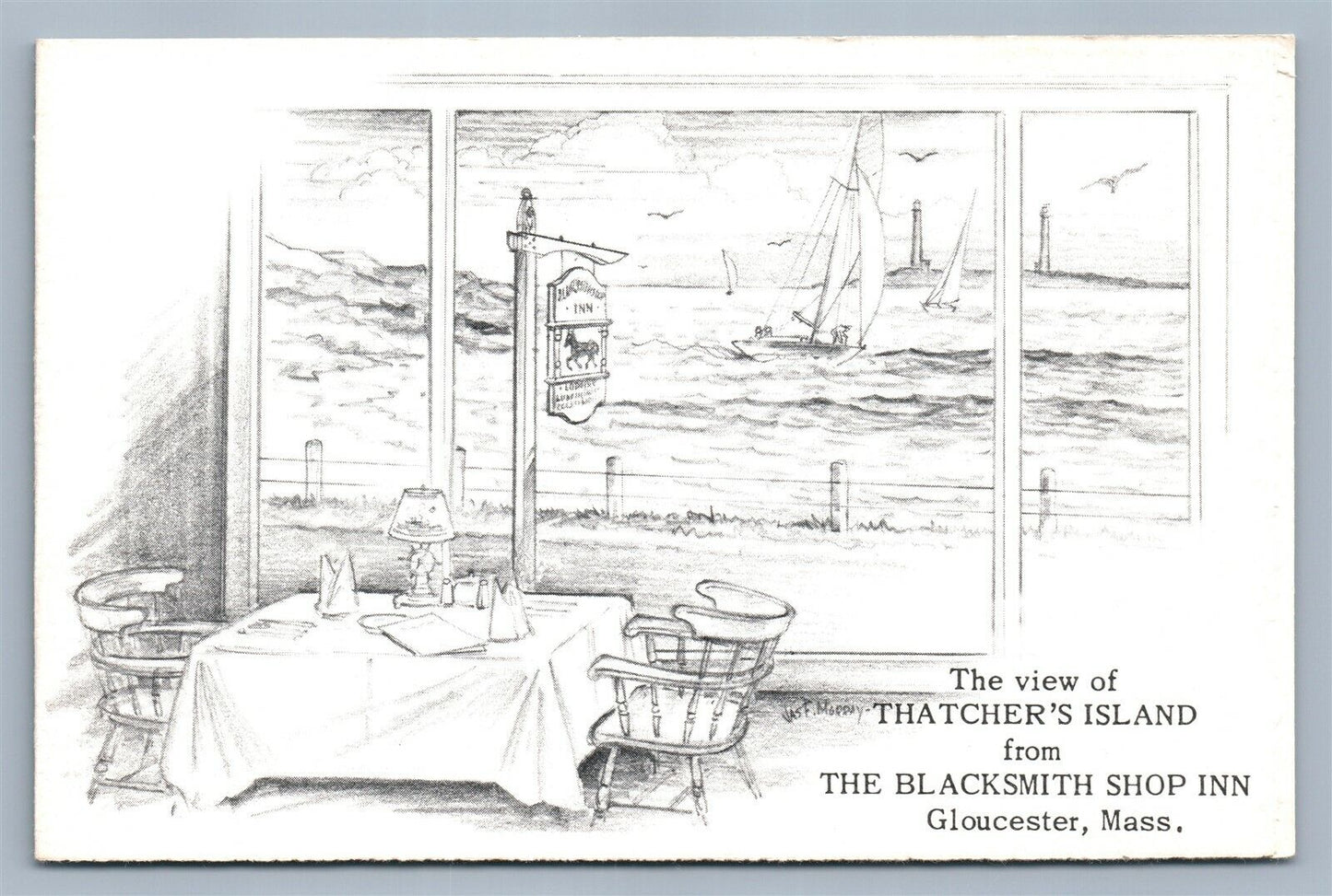 GLOUCESTER MA THATCHER'S ISLAND FROM BLACKSMITH SHOP INN VINTAGE POSTCARD