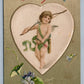 VALENTINE EMBOSSED ANTIQUE POSTCARD CUPID w/ BOW PRINTED ON SILK