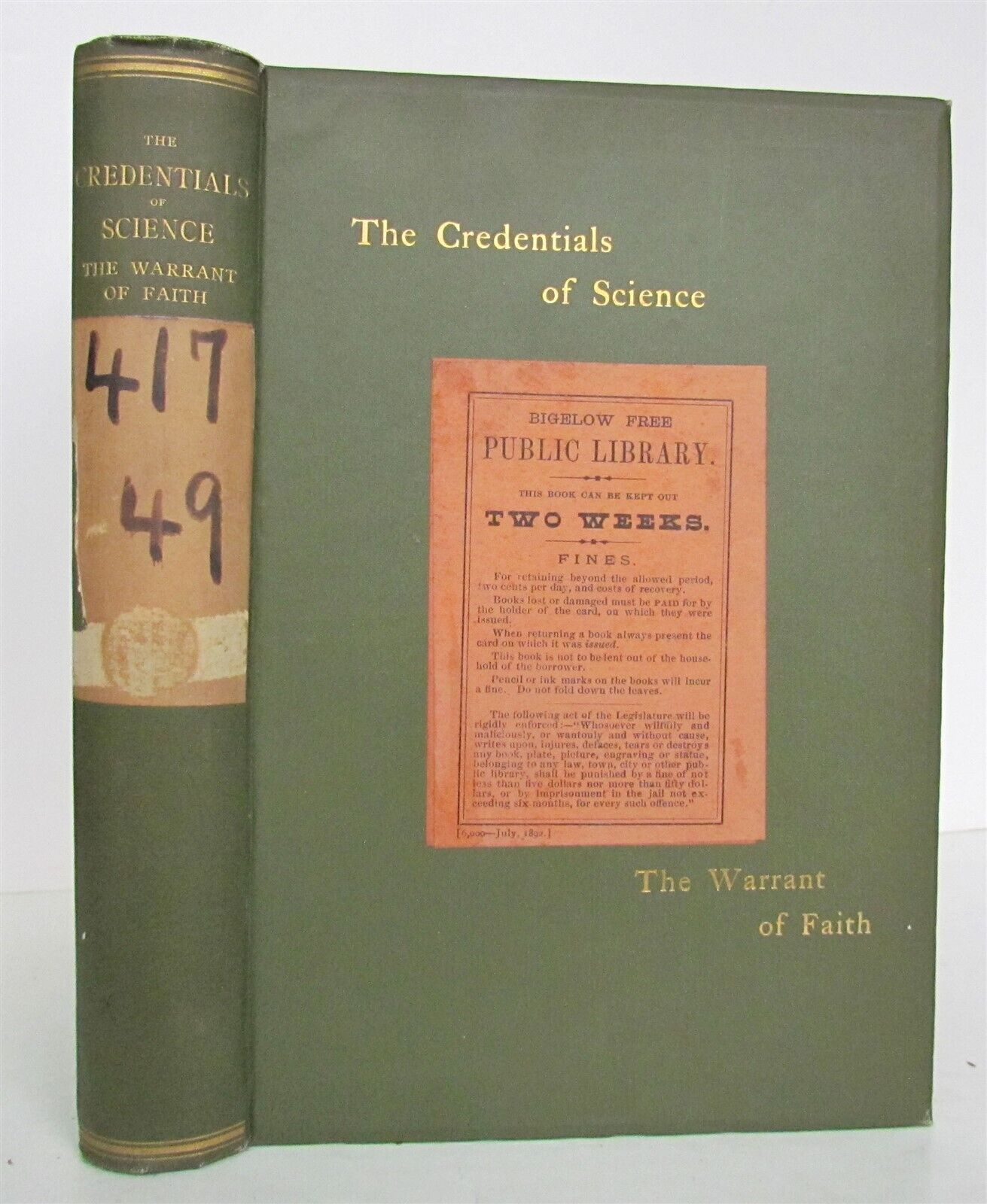 1893 THE CREDENTIALS of SCIENCE THE WARRANT of FAITH by J. COOKE antique