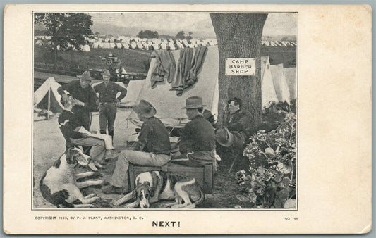 WWI AMERICAN SOLDIERS CAMP BARBER SHOP ANTIQUE POSTCARD