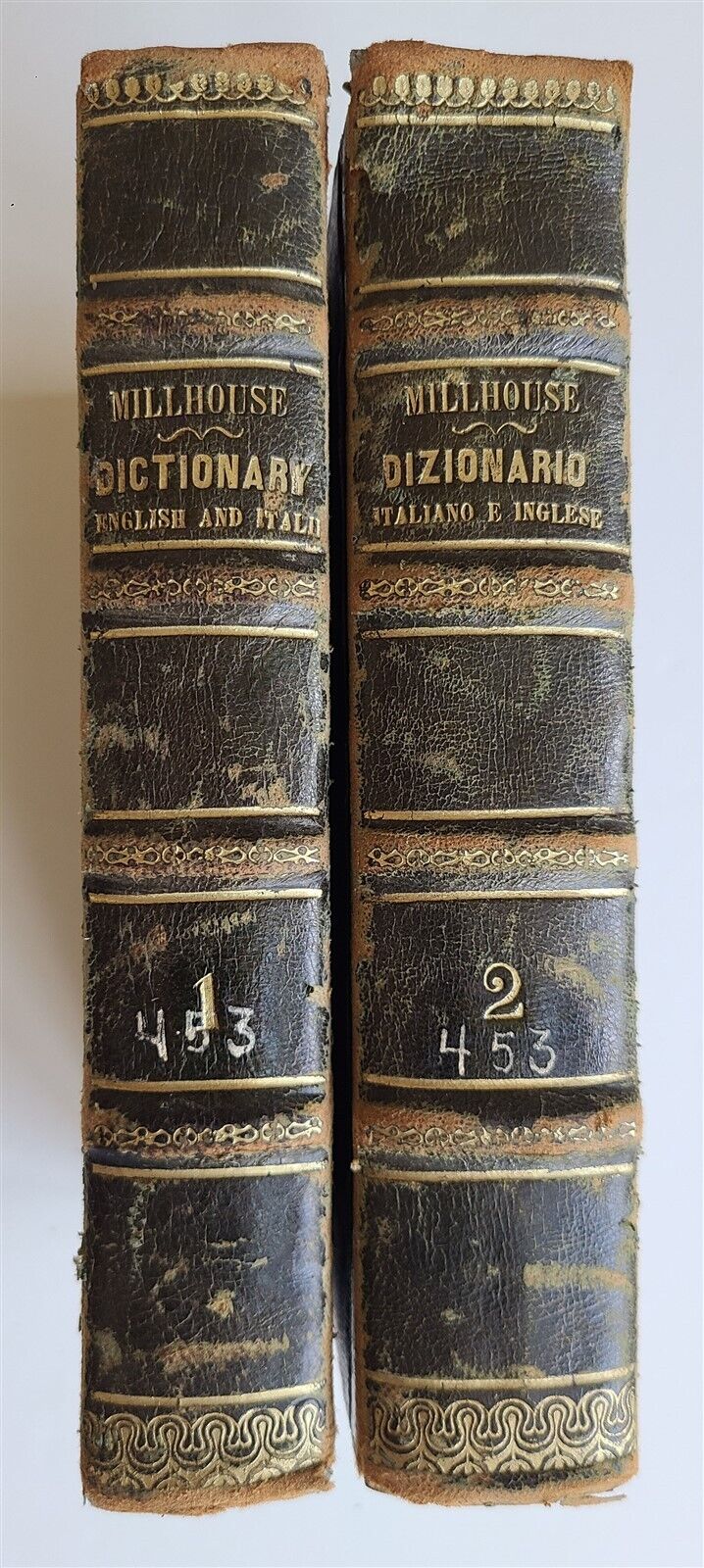 1864 ITALIAN ENGLISH DICTIONARY antique 2 VOLS NUOVO DIZIONARIO JOHN MILLHOUSE