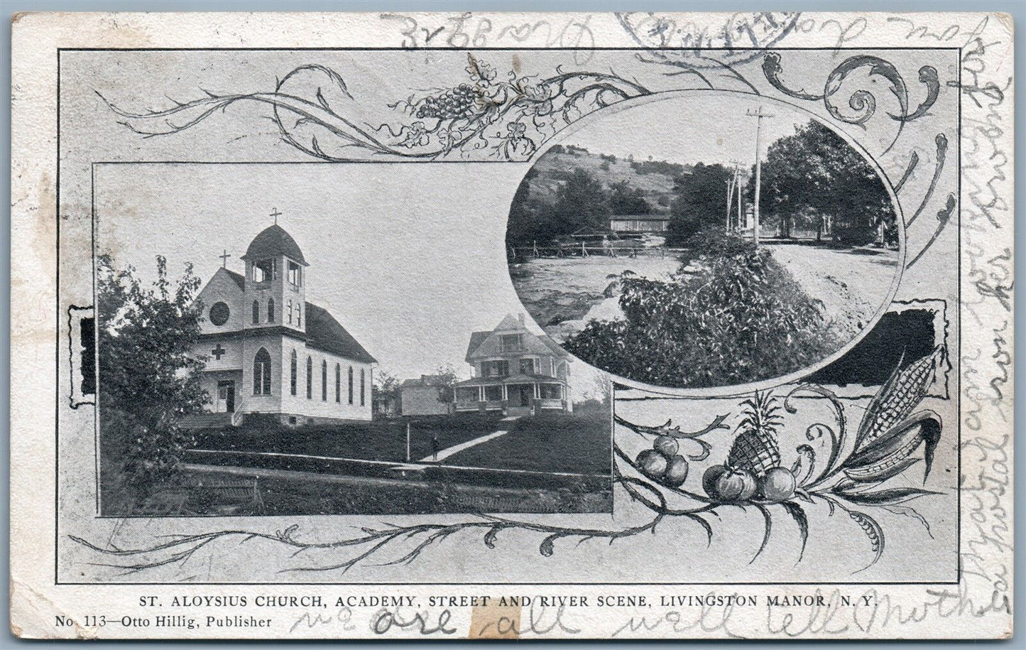 LIVINGSTON MANOR NY ST.ALOYSIUS CHURCH UNDIVIDED 1906 ANTIQUE POSTCARD
