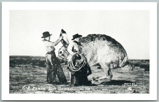 COWBOYS w/ RABBIT EXAGGERATED VINTAGE POSTCARD