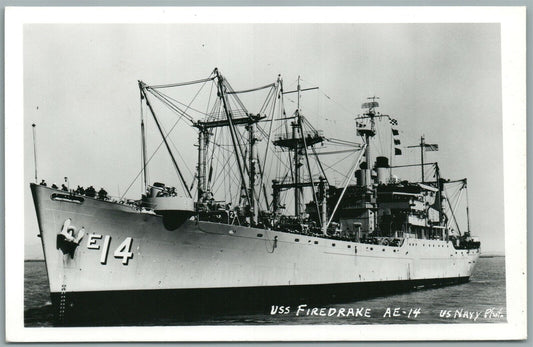 MILITARY SHIP US FIREDRAKE AE-14 VINTAGE REAL PHOTO POSTCARD RPPC