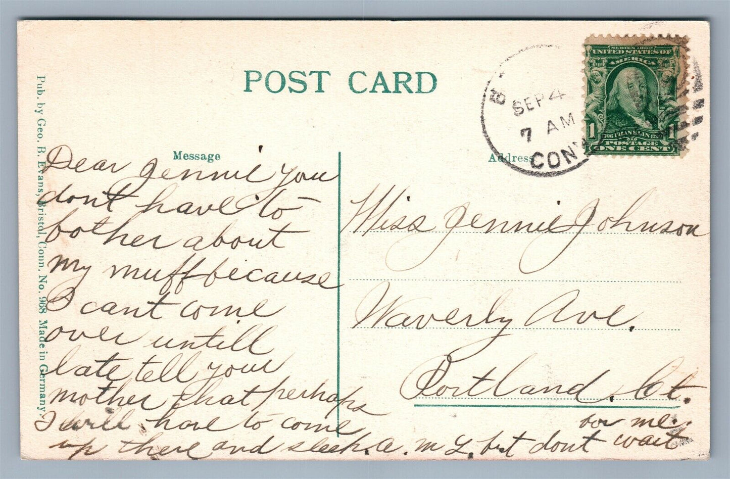 BRISTOL CT TRUST CO ANTIQUE POSTCARD