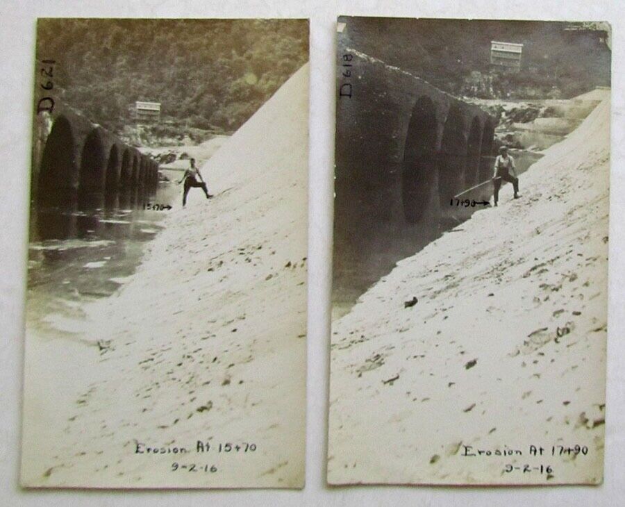 2 RPPC VINTAGE 1916 PHOTO POSTCARDS BRIDGE EROSION