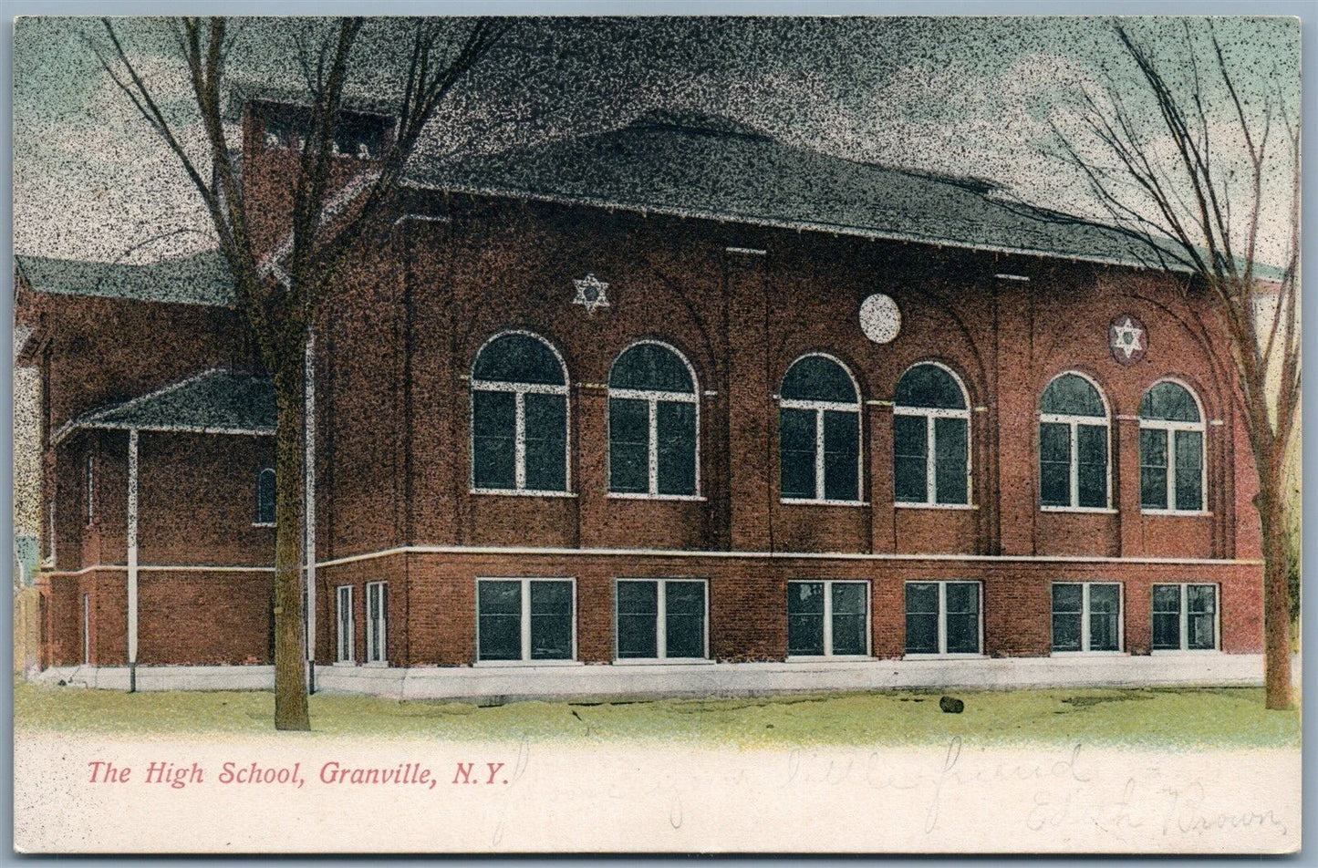 GRANVILLE NY HIGH SCHOOL UNDIVIDED ANTIQUE POSTCARD star of David