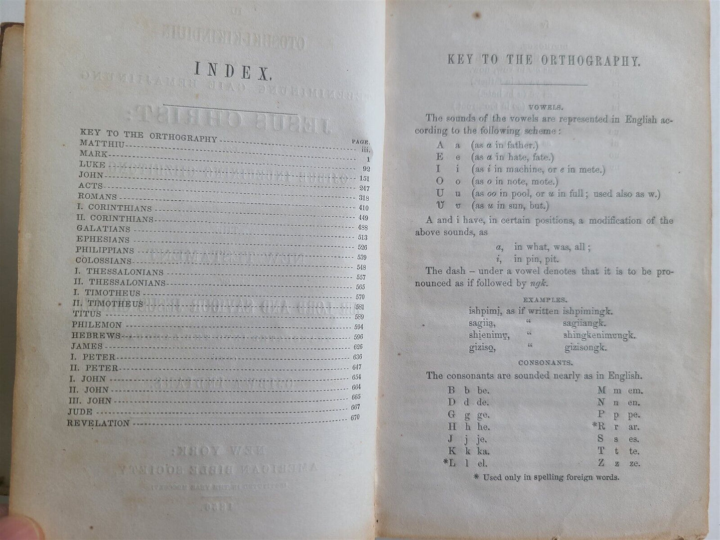 1856 BIBLE in LANGUAGE of OJIBWA INDIANS NEW TESTAMENT antique AMERICANA RARE !