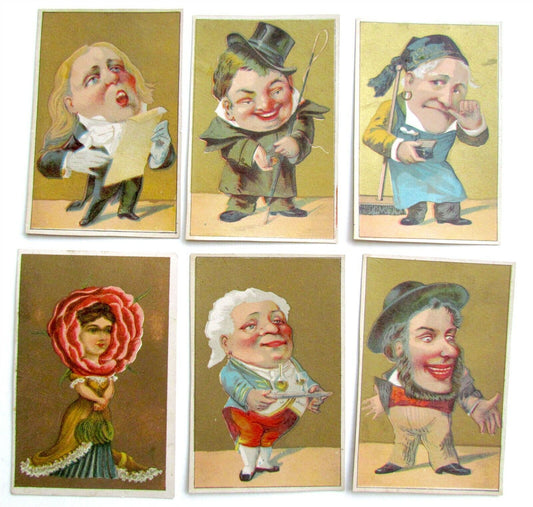 6 CHARACTERS ANTIQUE VICTORIAN TRADE CARDS