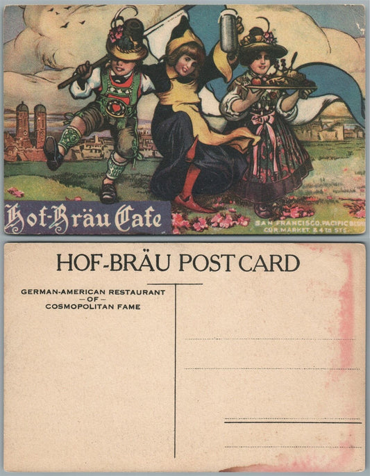 SAN FRANCISCO GERMAN AMERICAN RESTAURANT HOF-BRAU ANTIQUE ADVERTISING POSTCARD