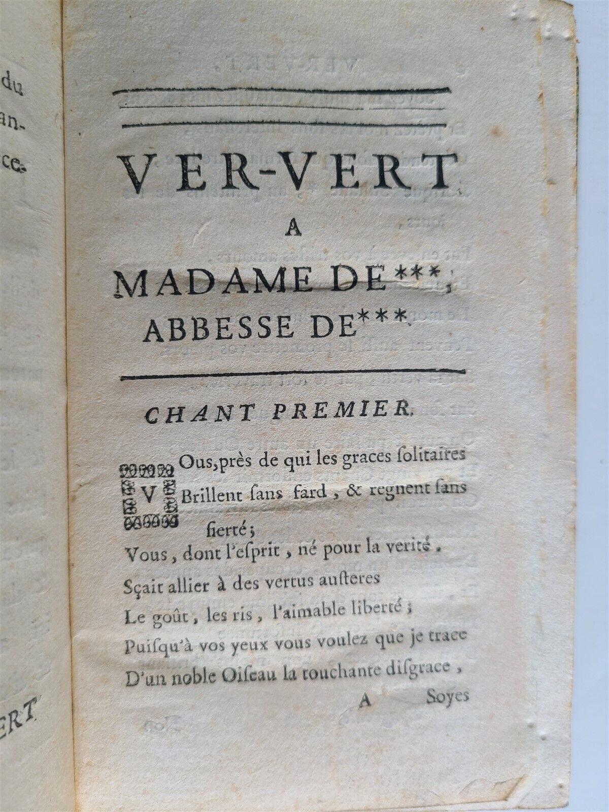 1736 VER-VERT ou les voyages DU PERROQUET DE NEVERS FRENCH POETRY antique