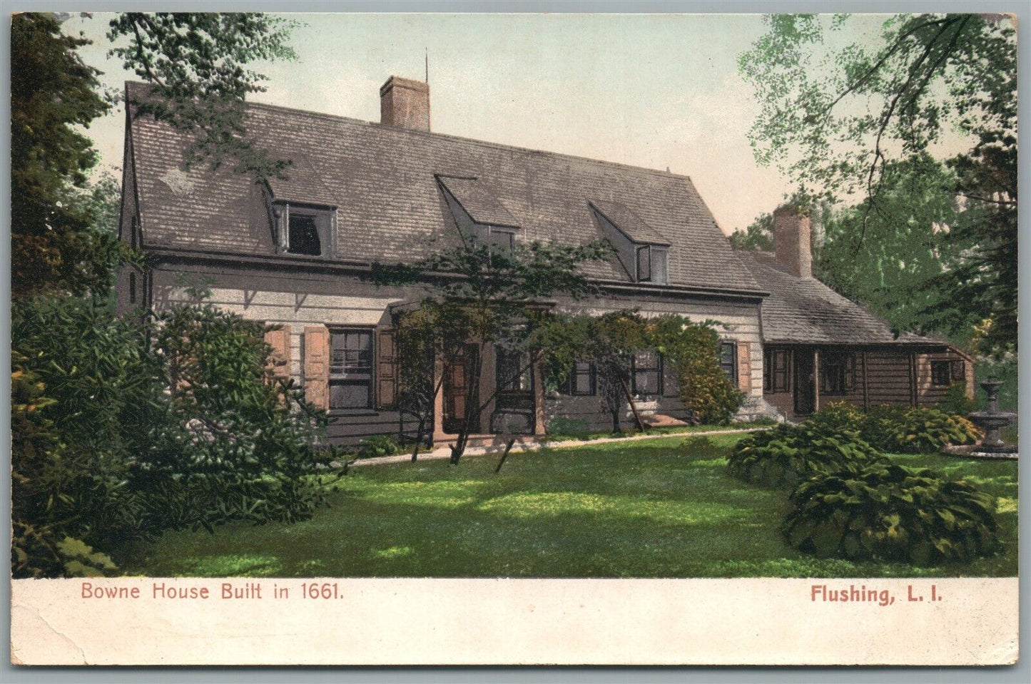 FISHING LONG ISLAND NY BOWNE HOUSE ANTIQUE POSTCARD