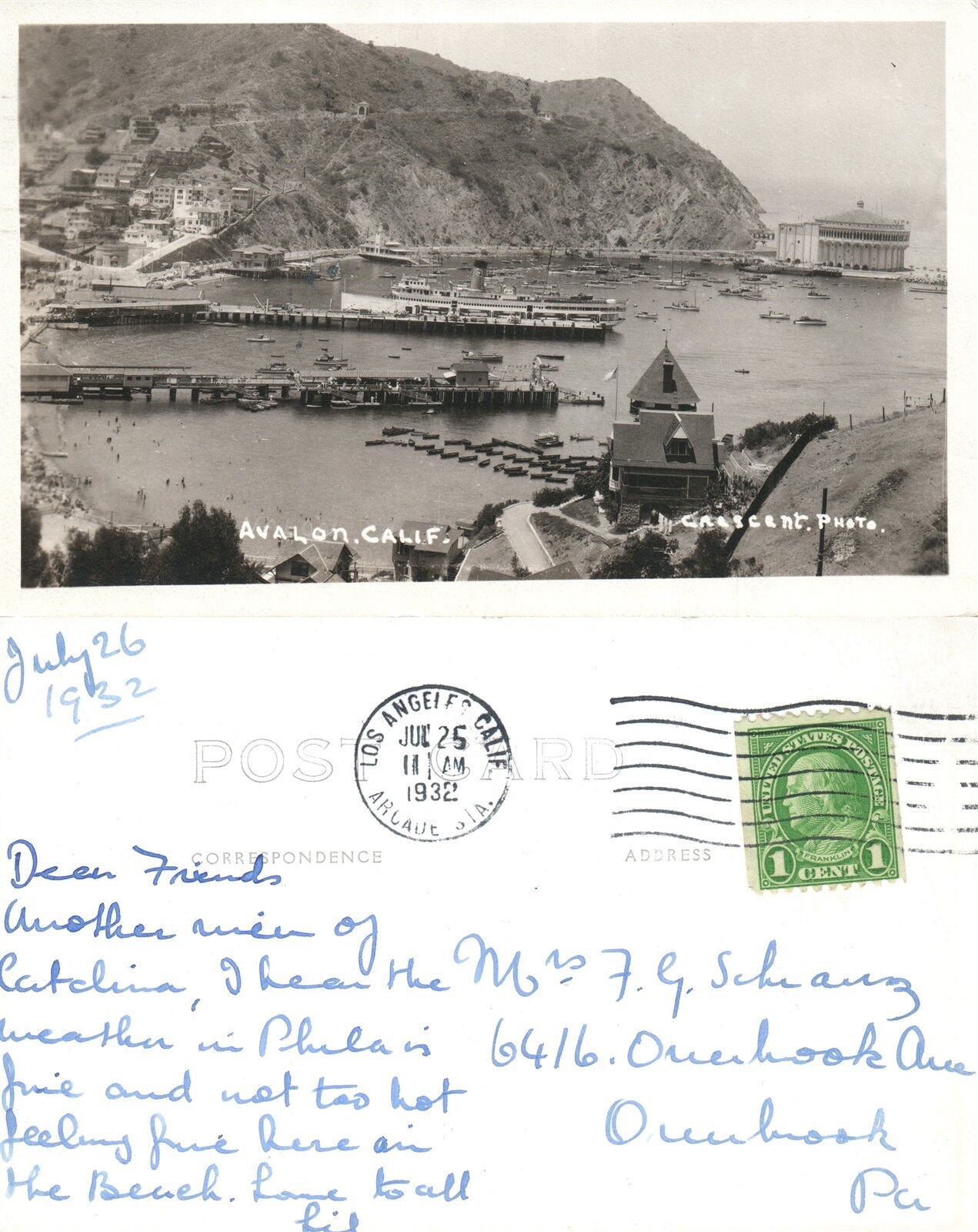 AVALON CA 1932 VINTAGE REAL PHOTO POSTCARD RPPC