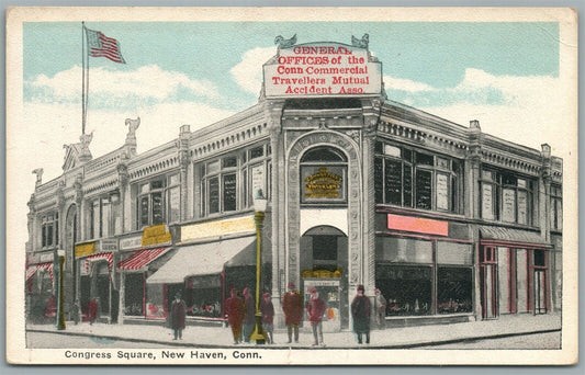 NEW HAVEN CT CONGRESS SQUARE ANTIQUE POSTCARD