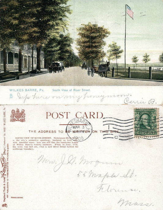 WILKES-BARRE PA RIVER STREET ANTIQUE 1908 POSTCARD