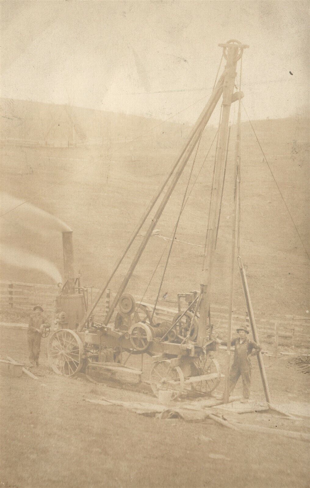 WELL DIGGERS w/ EQUIPMENT ANTIQUE REAL PHOTO POSTCARD RPPC