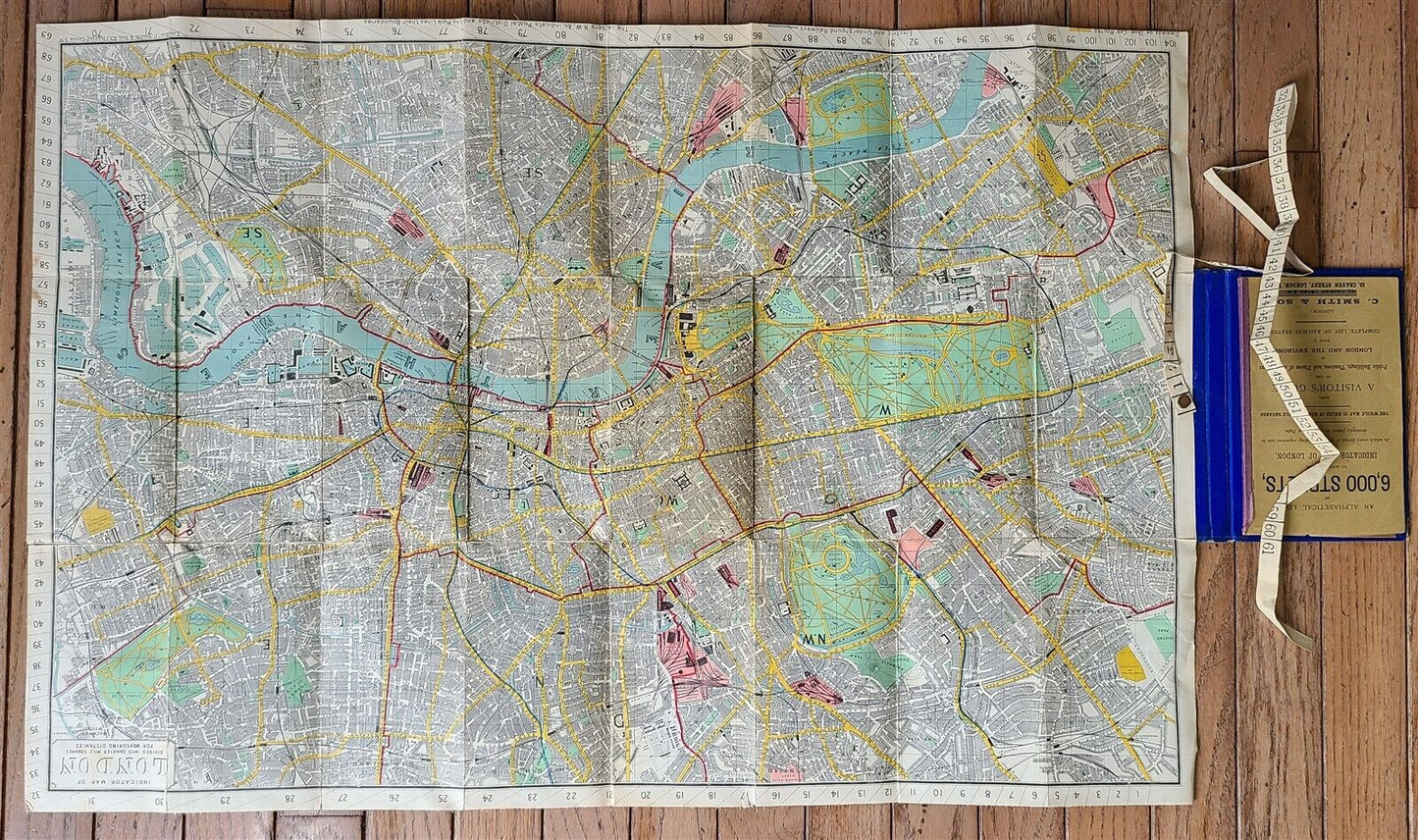 1890 TAPE INDICATOR MAP OF LONDON antique