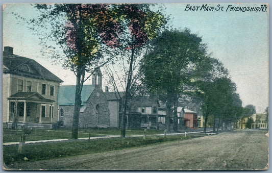 FRIENDSHIP NY EAST MAIN STREET 1912 ANTIQUE POSTCARD w/ CORK CANCEL