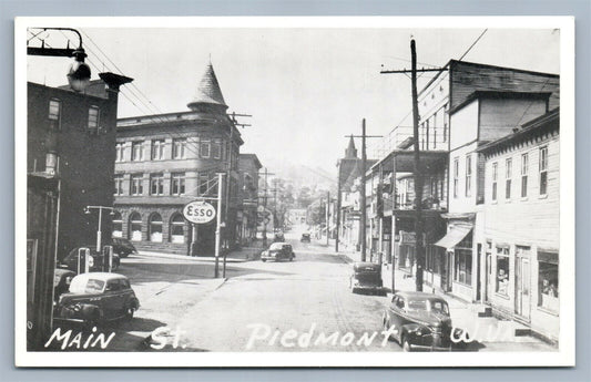 PIEDMONT W.Va MAIN STREET VINTAGE REAL PHOTO POSTCARD RPPC ESSO GAS STATION SIGN