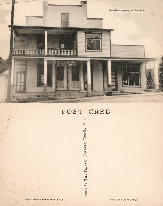 FIRE COMPANY HEADQUARTERS MT.BETHEL PA VINTAGE POSTCARD fire fighting