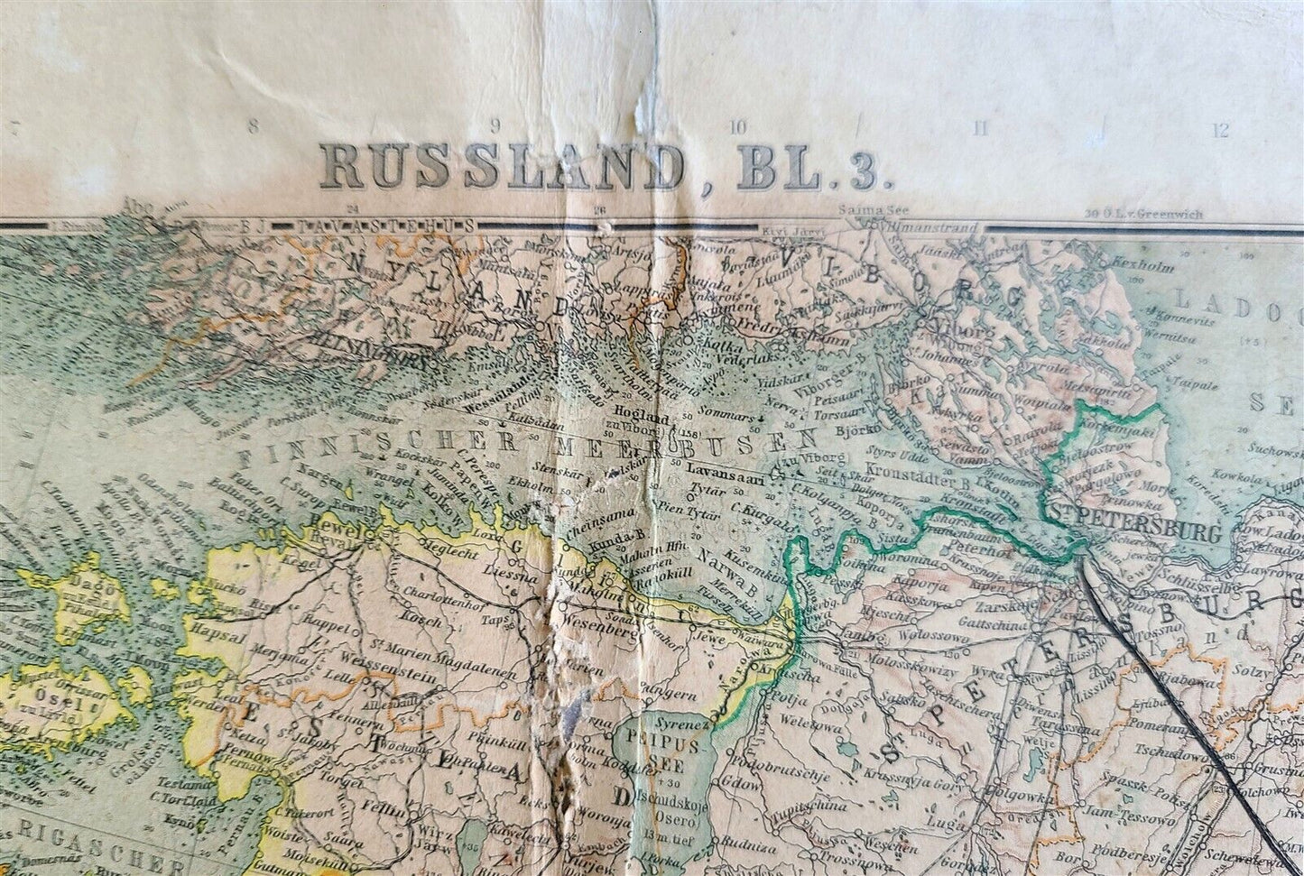 1912 GERMAN MAP of RUSSIA ANTIQUE size 12 by 14" ORIGINAL pre-WWI