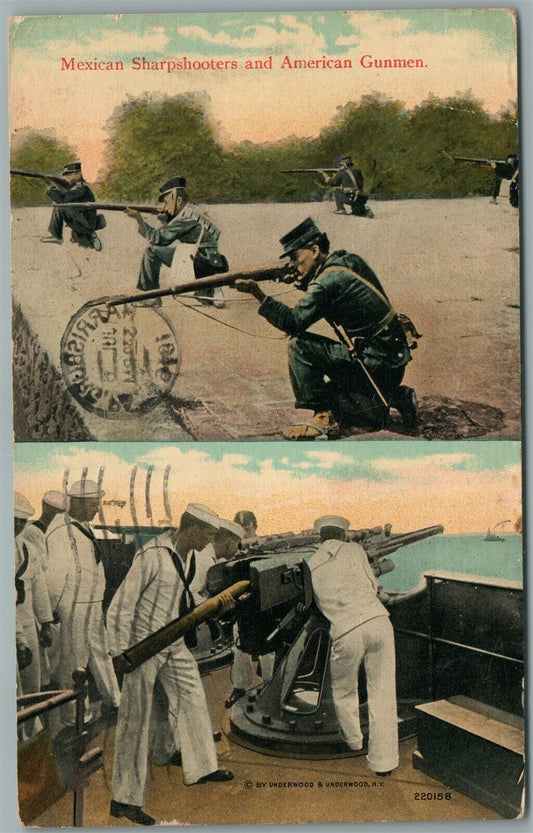 MEXICAN SHARPSHOOTERS & AMERICAN GUNMEN WAR SCENES ANTIQUE POSTCARD