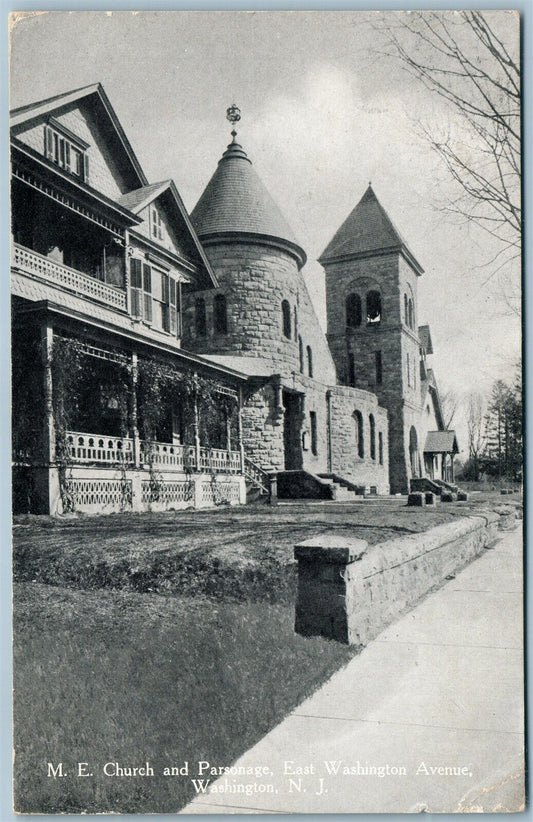 WASHINGTON NJ M.E. CHURCH & PARSONAGE ANTIQUE POSTCARD