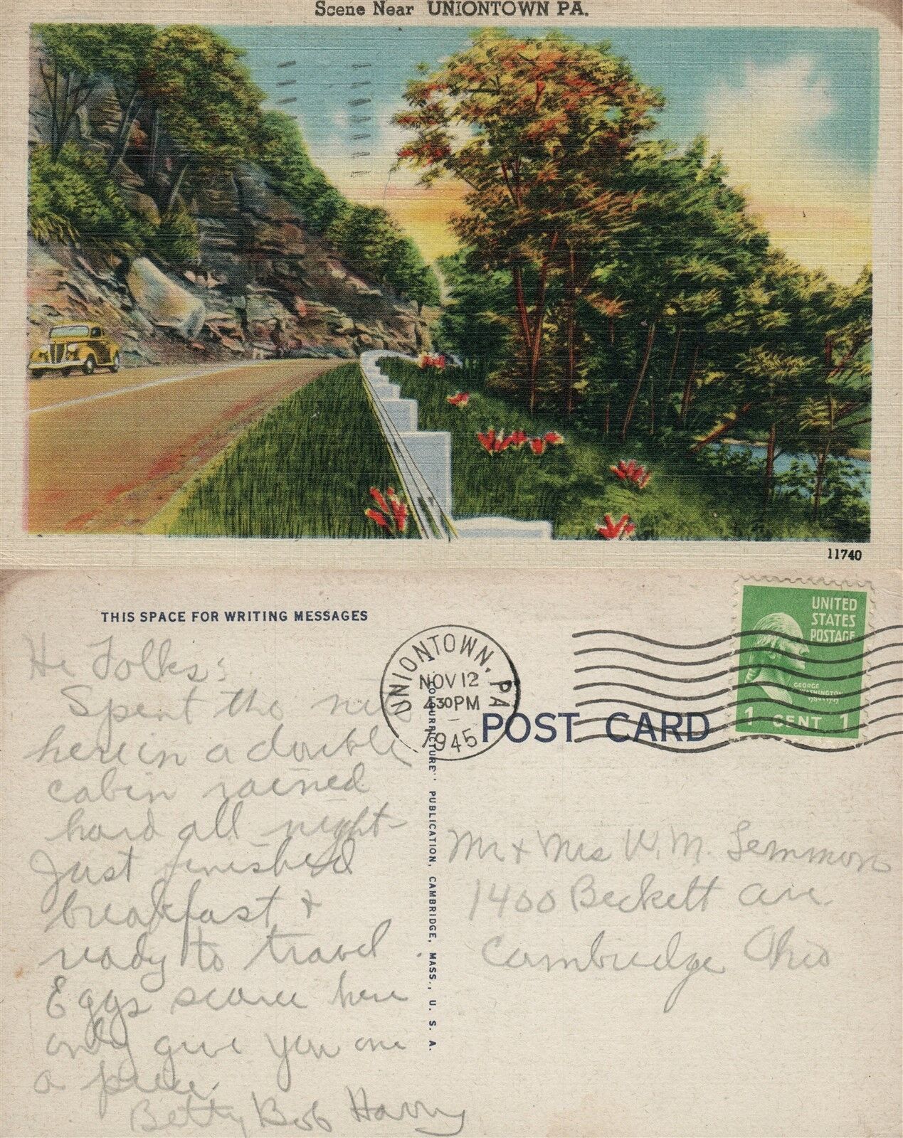 UNIONTOWN PA 1945 VINTAGE POSTCARD