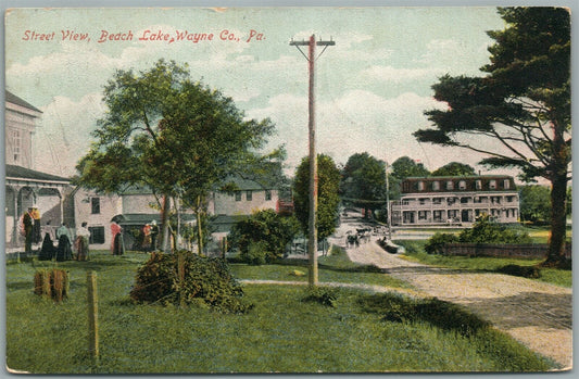 BEACH LAKE PA WAYNE COUNTY BEACH LAKE STREET VIEW ANTIQUE POSTCARD