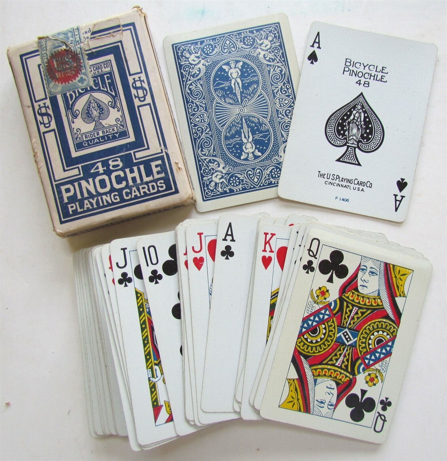 BICYCLE PINOCHLE ANTIQUE PLAYING CARDS w/ BOX & TAX STAMP