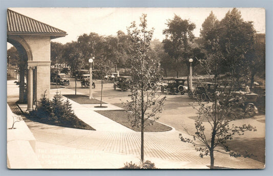 STREET SCENE w/ CARS AUTOMOBILES ANTIQUE REAL PHOTO POSTCARD RPPC