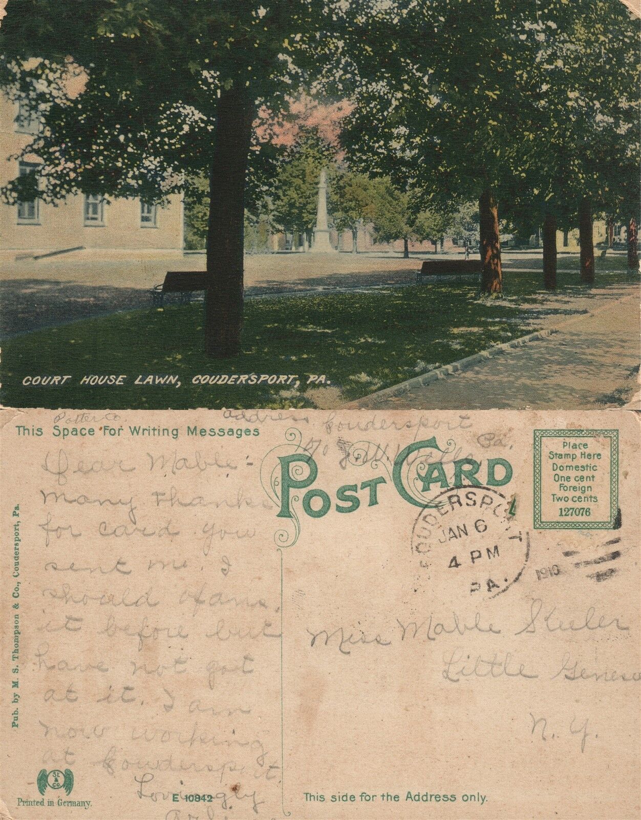 COUDERSPORT PA COURT HOUSE LAWN ANTIQUE POSTCARD