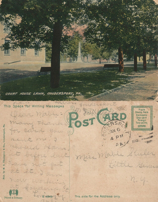 COUDERSPORT PA COURT HOUSE LAWN ANTIQUE POSTCARD
