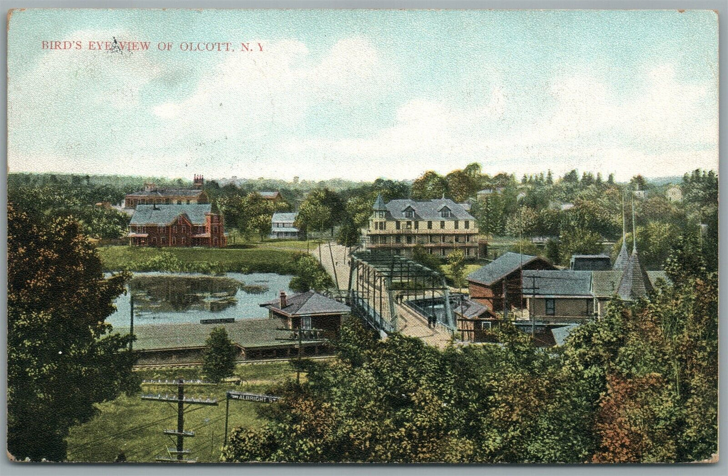 OLCOTT NY BIRDS EYE VIEW ANTIQUE POSTCARD