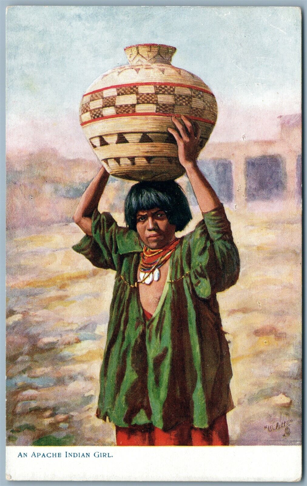 APACHE INDIAN GIRL ANTIQUE POSTCARD