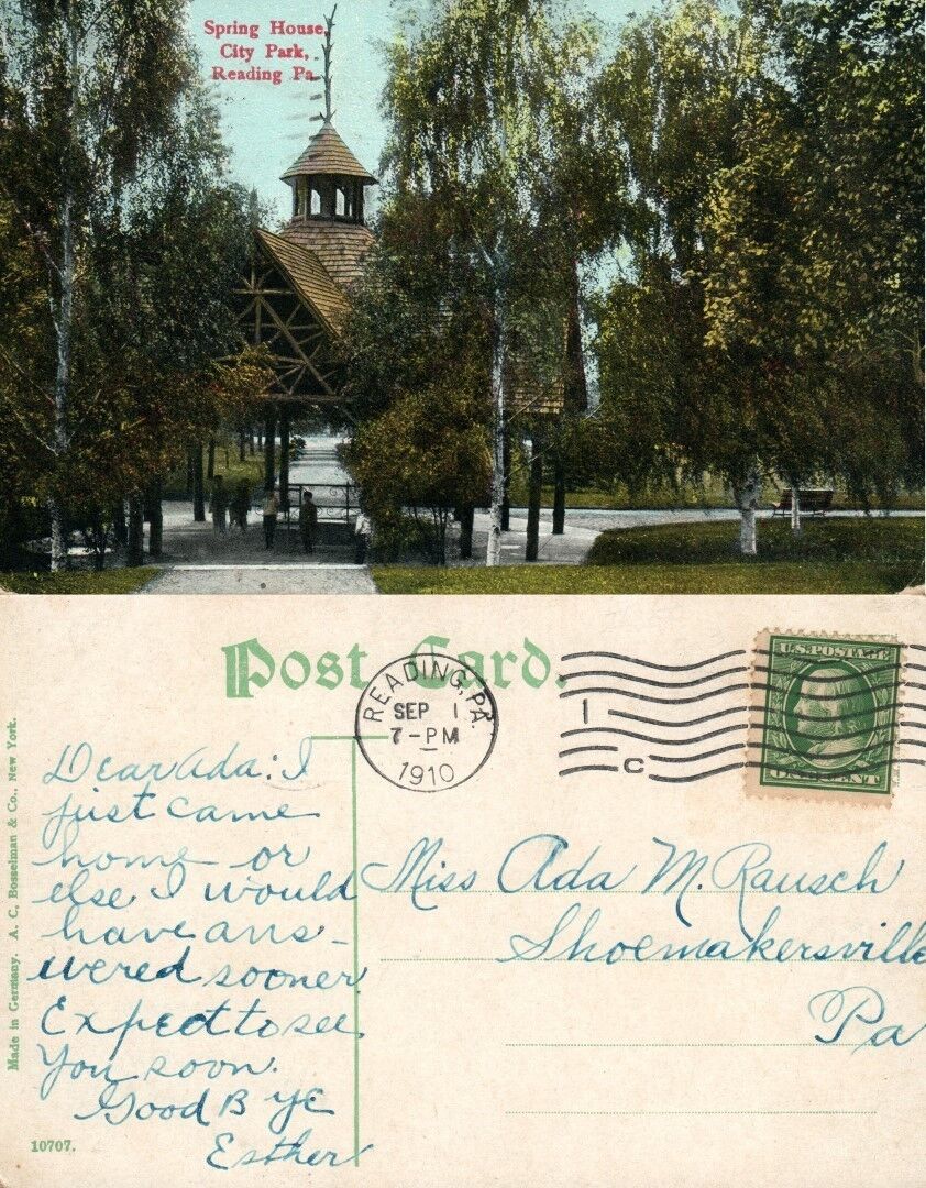 READING PA SPRING HOUSE CITY PARK 1910 ANTIQUE POSTCARD