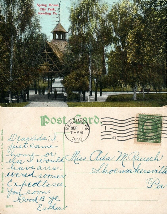 READING PA SPRING HOUSE CITY PARK 1910 ANTIQUE POSTCARD