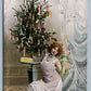 YOUNG LADY w/ CHRISTMAS TREE ANTIQUE POSTCARD