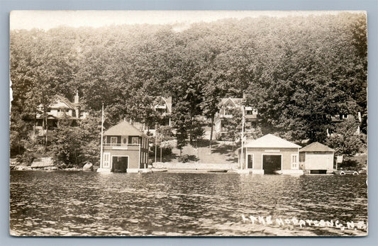 LAKE HOPARCONG NJ BOAT LANDINGS ANTIQUE REAL PHOTO POSTCARD RPPC