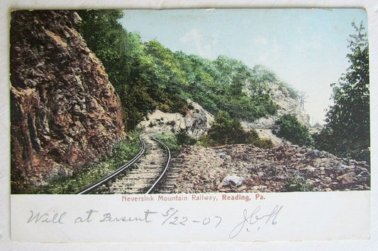 VINTAGE 1907 POSTCARD NEVERSINK MOUNTAIN RAILWAY READING PA railroad
