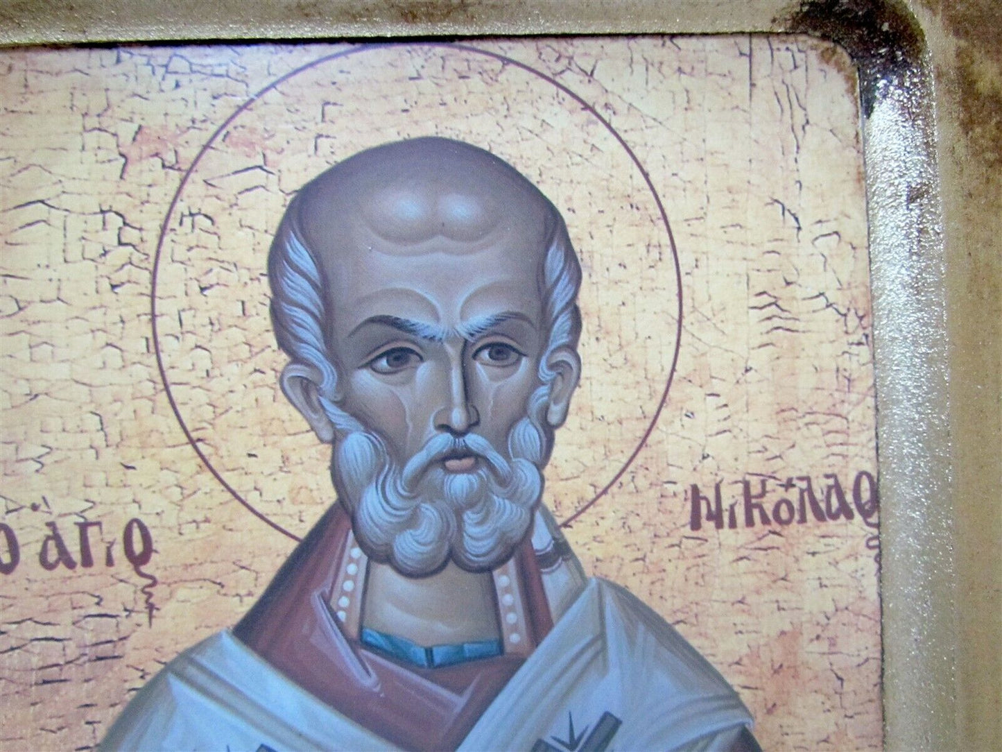 GREEK BYZANTINE STYLE ORTHODOX ICON on WOOD of ST. NICHOLAS