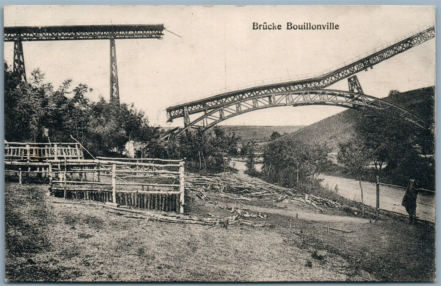 DESTROYED BRIDGE FRANCE MILITARY FELDPOSTKARTE GERMAN ANTIQUE POSTCARD